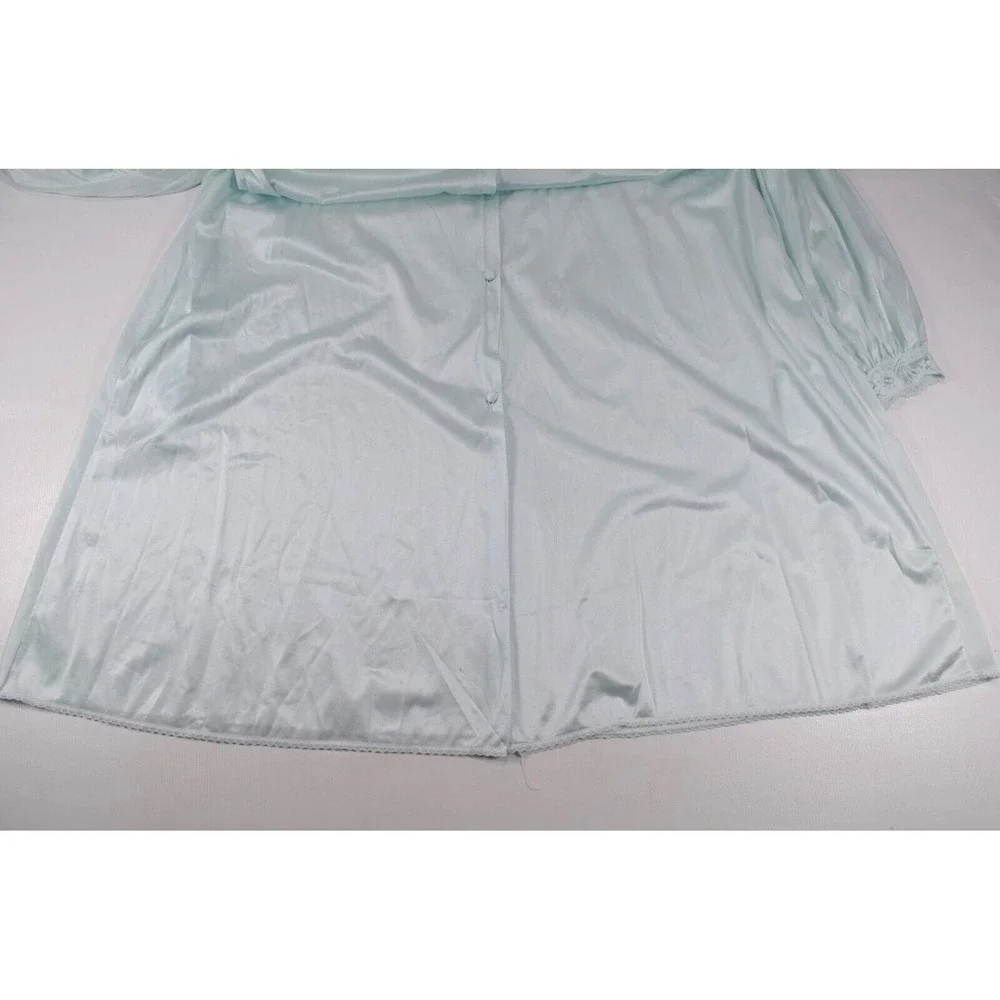 MISS ELAINE Blue Satin Nylon Lounge‎ Robe Womens Small Long Sleeve